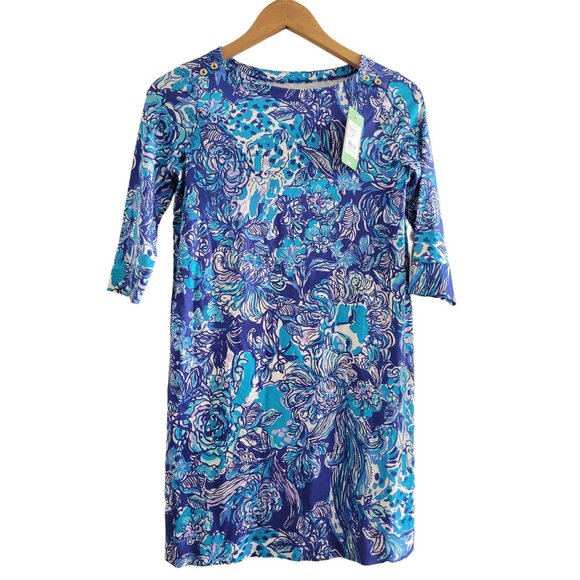 Lilly Pulitzer Girls Sophie blue Floral shift Mini dress size XL UPF 50